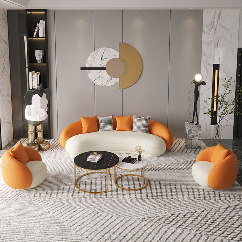 Modern 23.62" H Faux Leather Slope Arm Curved Sofa for Living Room