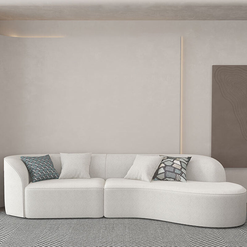 Modern 27.55" H White Wool Tuxedo Arm Curved Sofa for Living Room