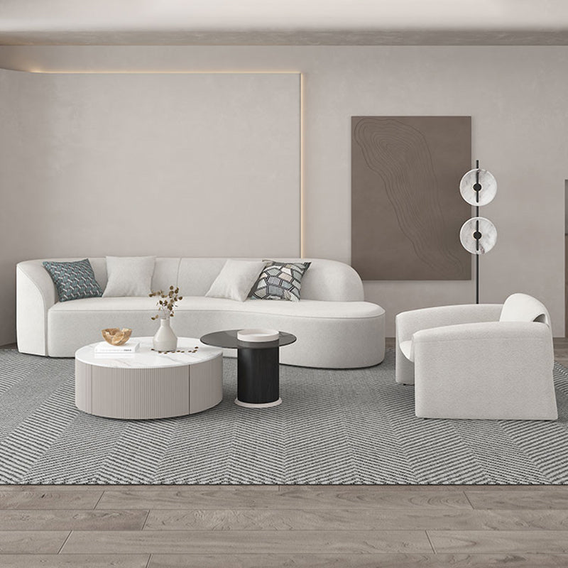 Modern 27.55" H White Wool Tuxedo Arm Curved Sofa for Living Room