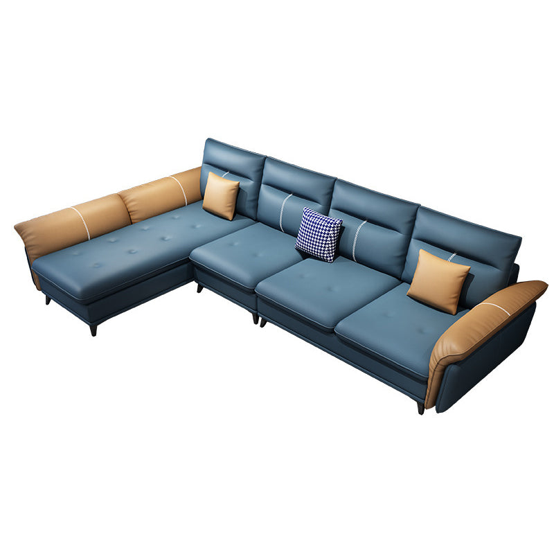 Blue 4-seater Faux Leather Tufted Pillow Top Arm Sectional Sofa