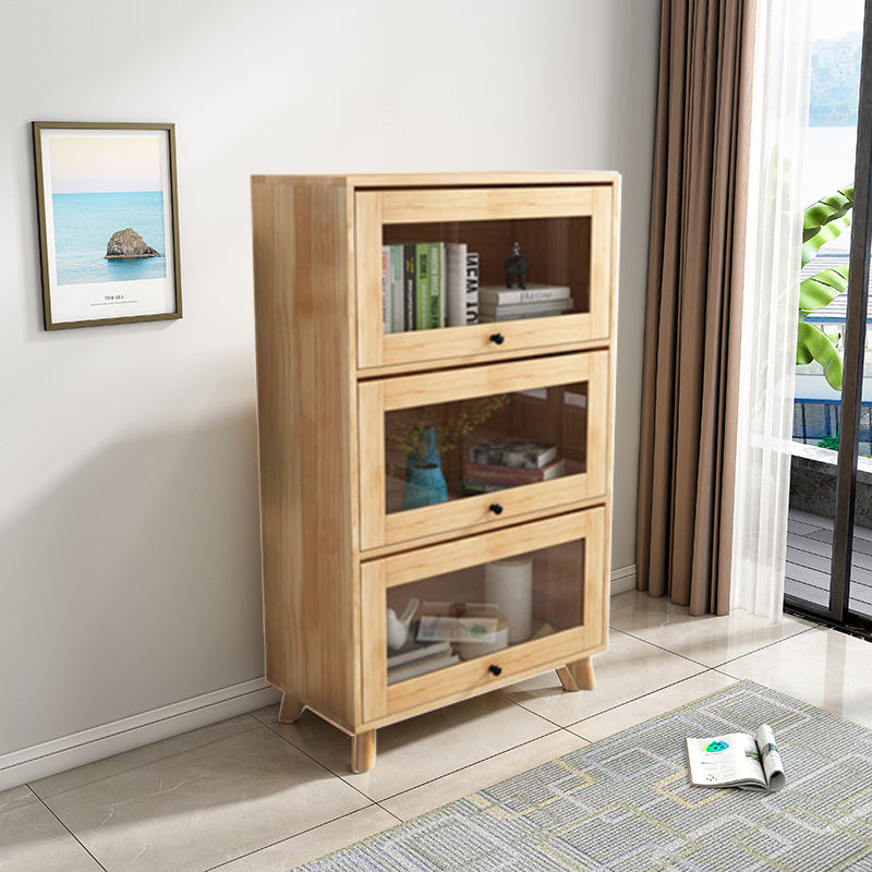 Natural Solid Wood Storage Cabinet 31.5-In Wide Glass Door Accent Cabinet