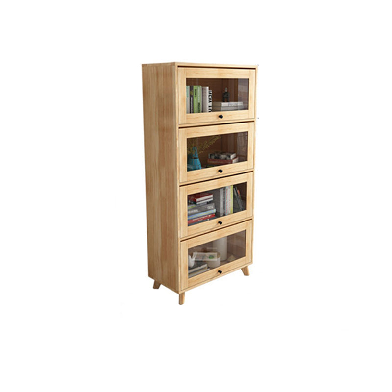 Natural Solid Wood Storage Cabinet 31.5-In Wide Glass Door Accent Cabinet