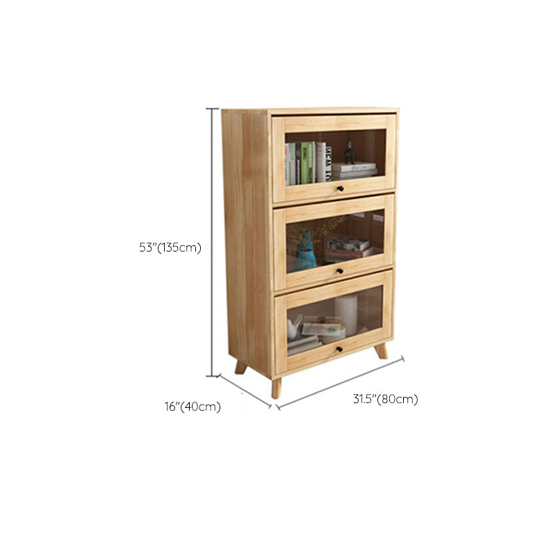 Natural Solid Wood Storage Cabinet 31.5-In Wide Glass Door Accent Cabinet