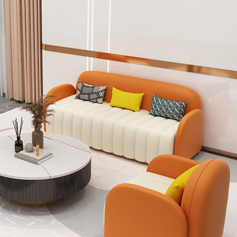 Contemporary Round Arm Standard Sofa  Tight Back Faux Leather Sofa