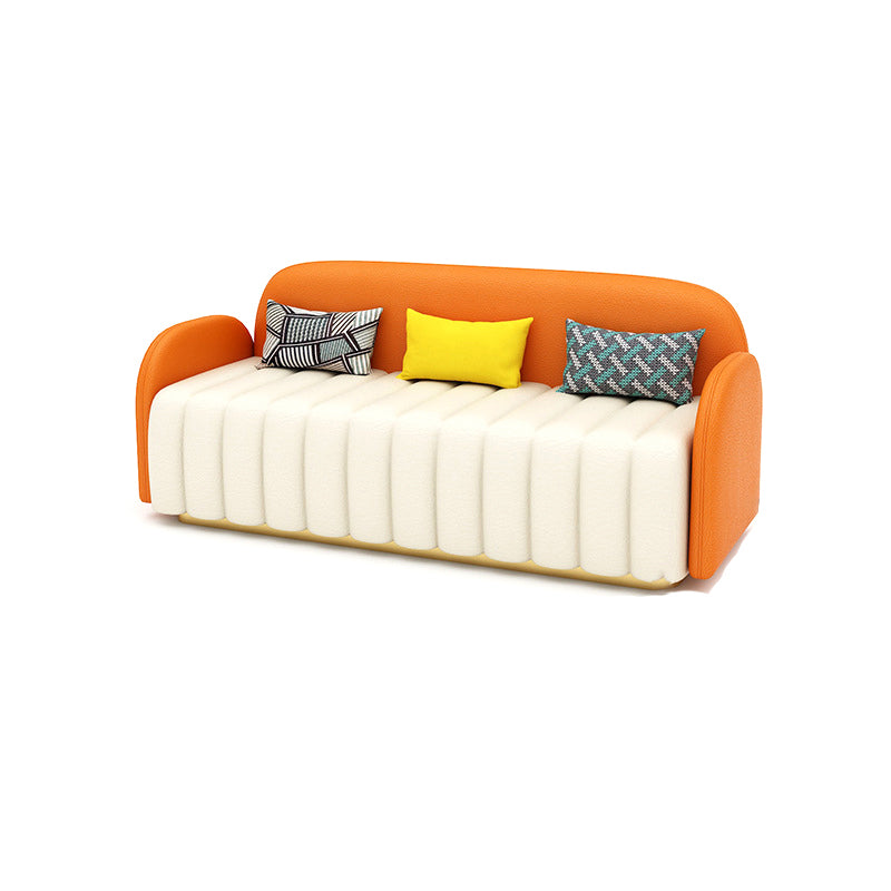 Contemporary Round Arm Standard Sofa  Tight Back Faux Leather Sofa