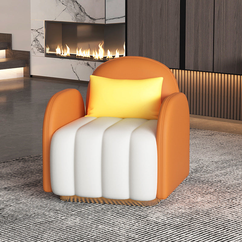 Contemporary Round Arm Standard Sofa  Tight Back Faux Leather Sofa