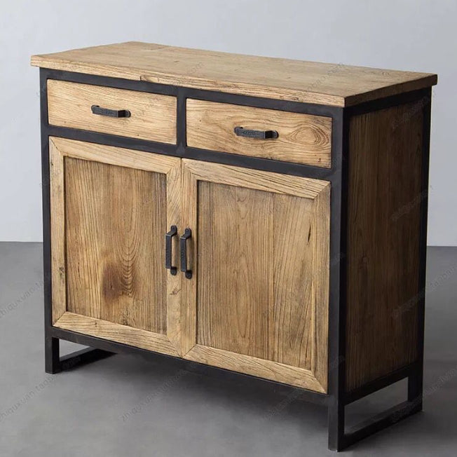 Industrial Distressed Wood Accent Cabinet with Drawers in Solid Wood