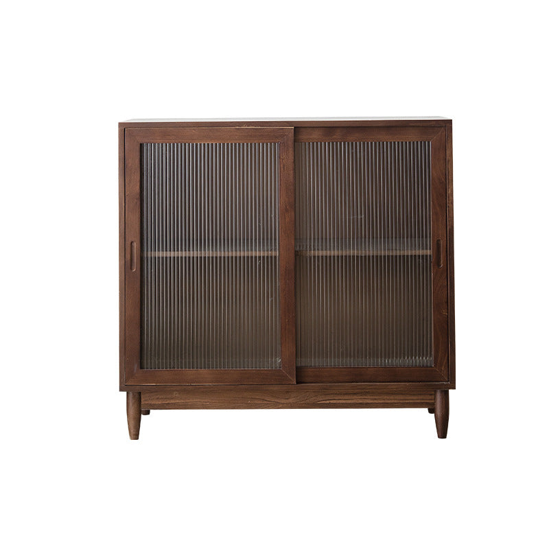 Mid-Century Modern Cabinet with Glass Doors Pine Wood Cabinet
