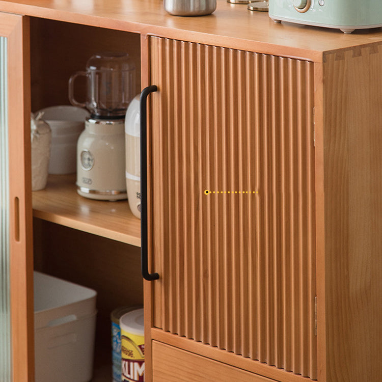 Mid-Century Modern Cabinet with Glass Doors Pine Wood Cabinet