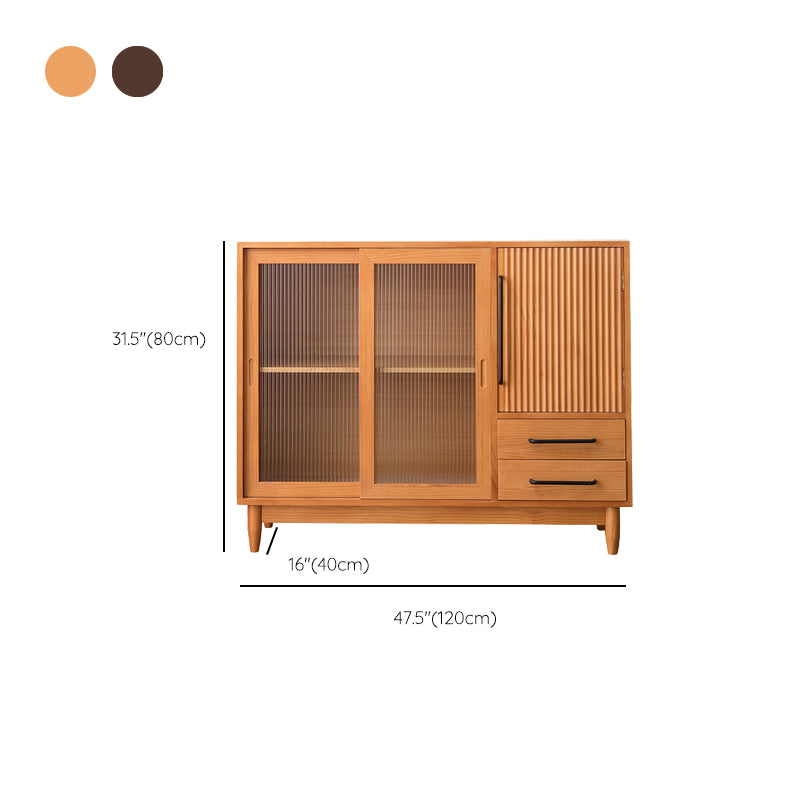 Mid-Century Modern Cabinet with Glass Doors Pine Wood Cabinet