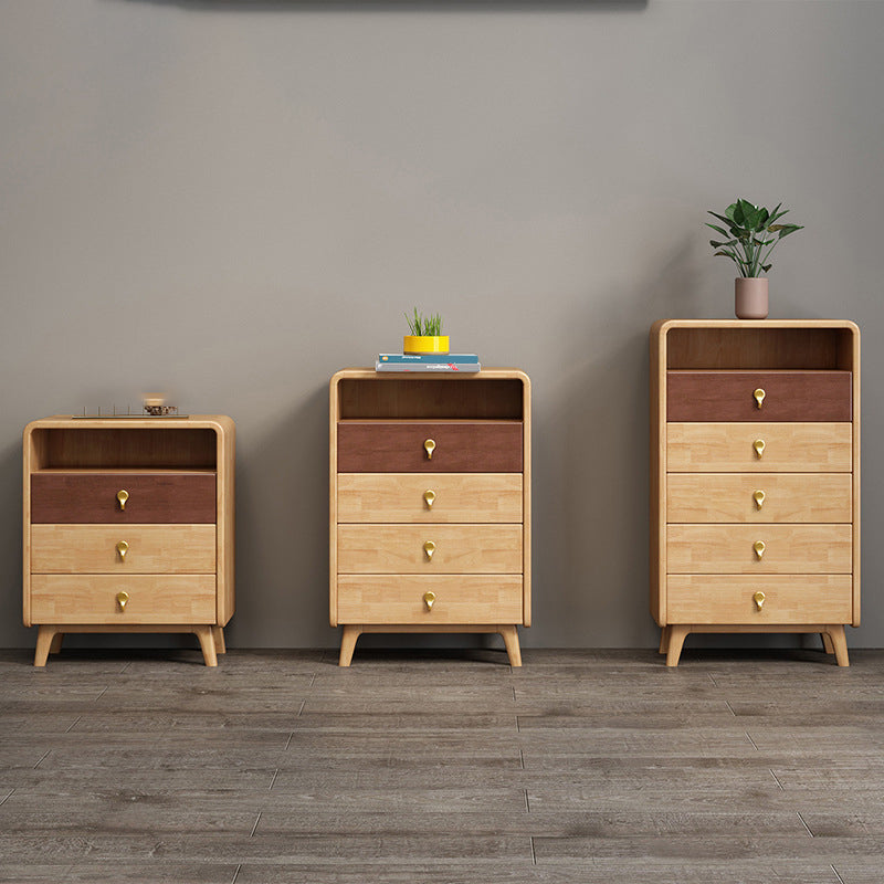 Mid-Century Modern Rectangle Chest with Drawers in Natural Rubberwood
