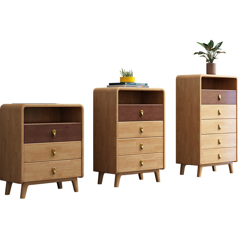 Mid-Century Modern Rectangle Chest with Drawers in Natural Rubberwood