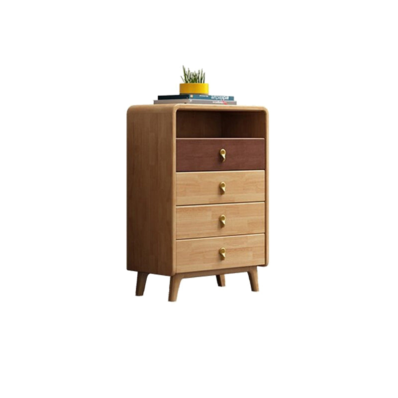 Mid-Century Modern Rectangle Chest with Drawers in Natural Rubberwood