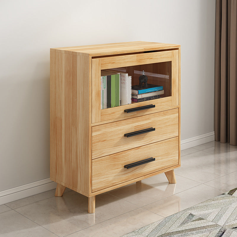 Rectangle Contemporary Natural Cabinet with Glass Doors and Drawers