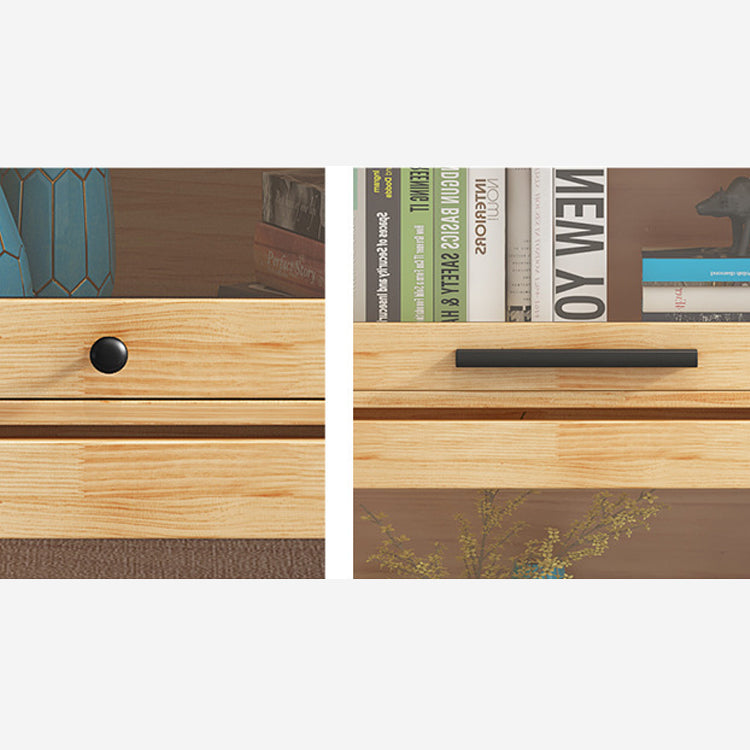 Rectangle Contemporary Natural Cabinet with Glass Doors and Drawers