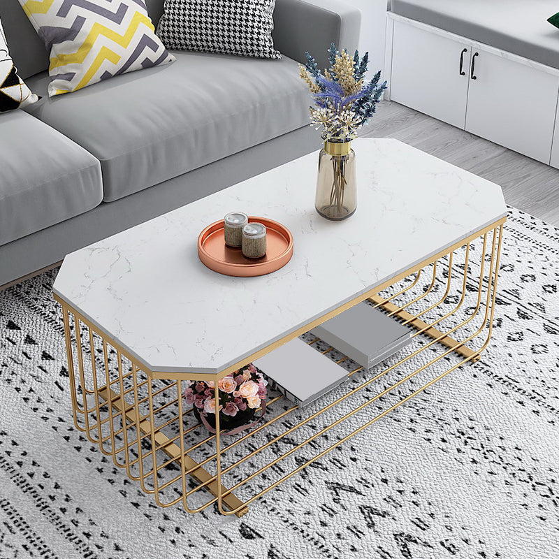 Gold Metal Frame Coffee Table Luxurious Cocktail Table with Storage