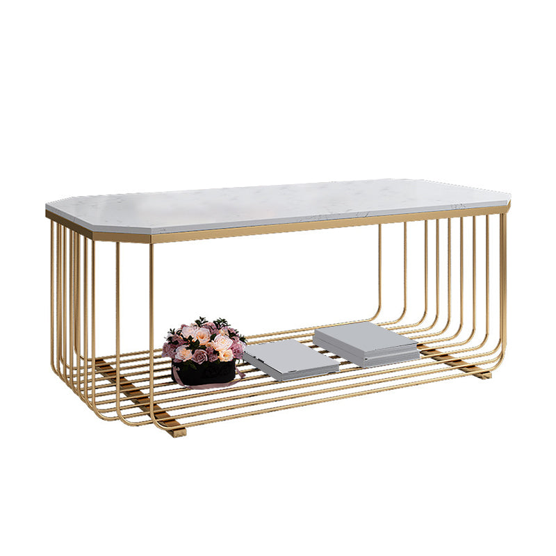 Gold Metal Frame Coffee Table Luxurious Cocktail Table with Storage