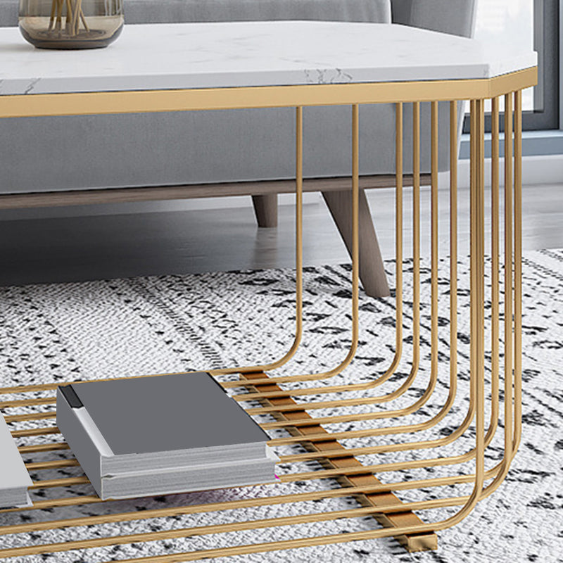 Gold Metal Frame Coffee Table Luxurious Cocktail Table with Storage