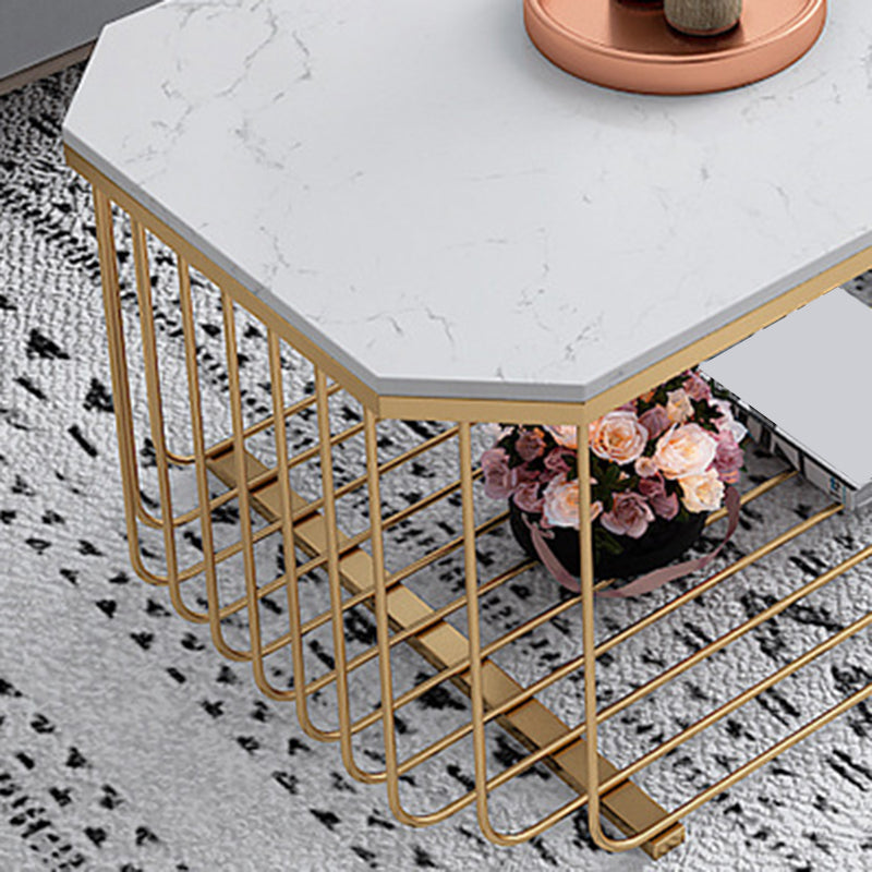 Gold Metal Frame Coffee Table Luxurious Cocktail Table with Storage