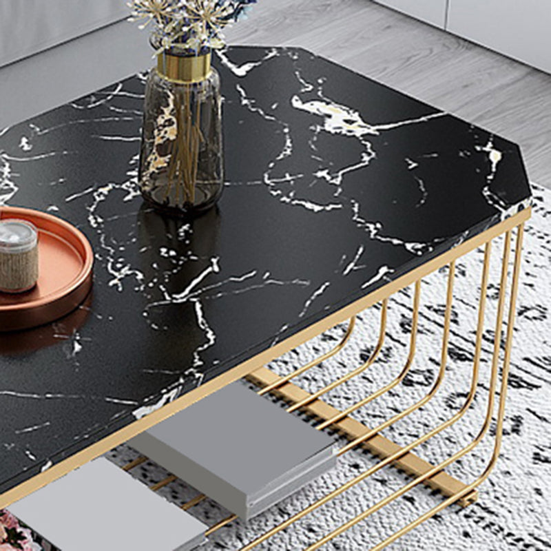 Gold Metal Frame Coffee Table Luxurious Cocktail Table with Storage