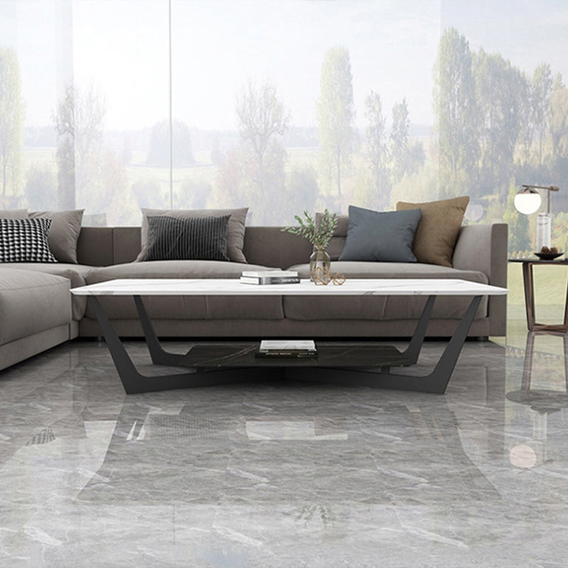 Cross Legs Coffee Table with Shelf Luxurious Metal Cocktail Table