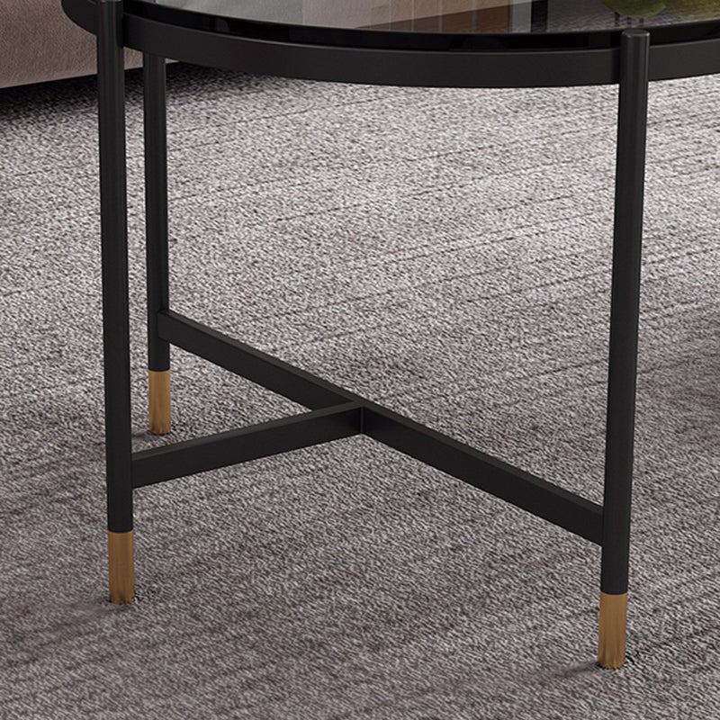 Contemporary Elliptical Glass & Slate Coffee Cocktail Table with Storage Shelf