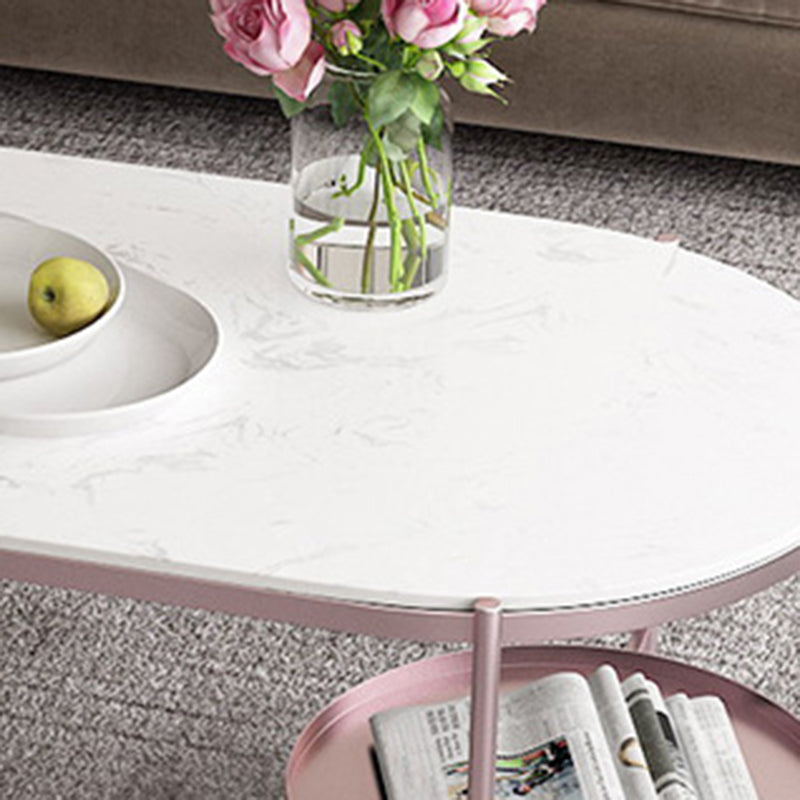Contemporary Elliptical Glass & Slate Coffee Cocktail Table with Storage Shelf