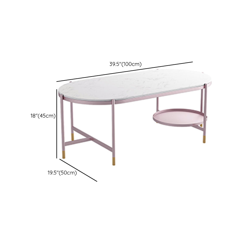 Contemporary Elliptical Glass & Slate Coffee Cocktail Table with Storage Shelf
