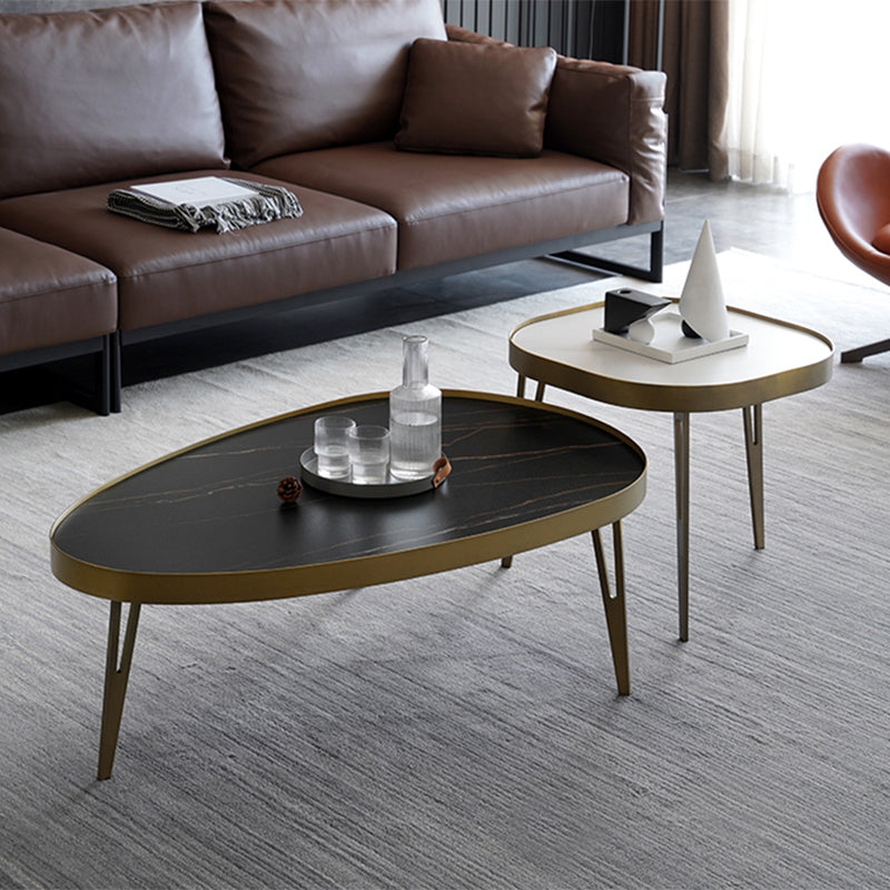 Glam Cocktail Table 3 Legs Faux Stone Oval/Square Coffee Table