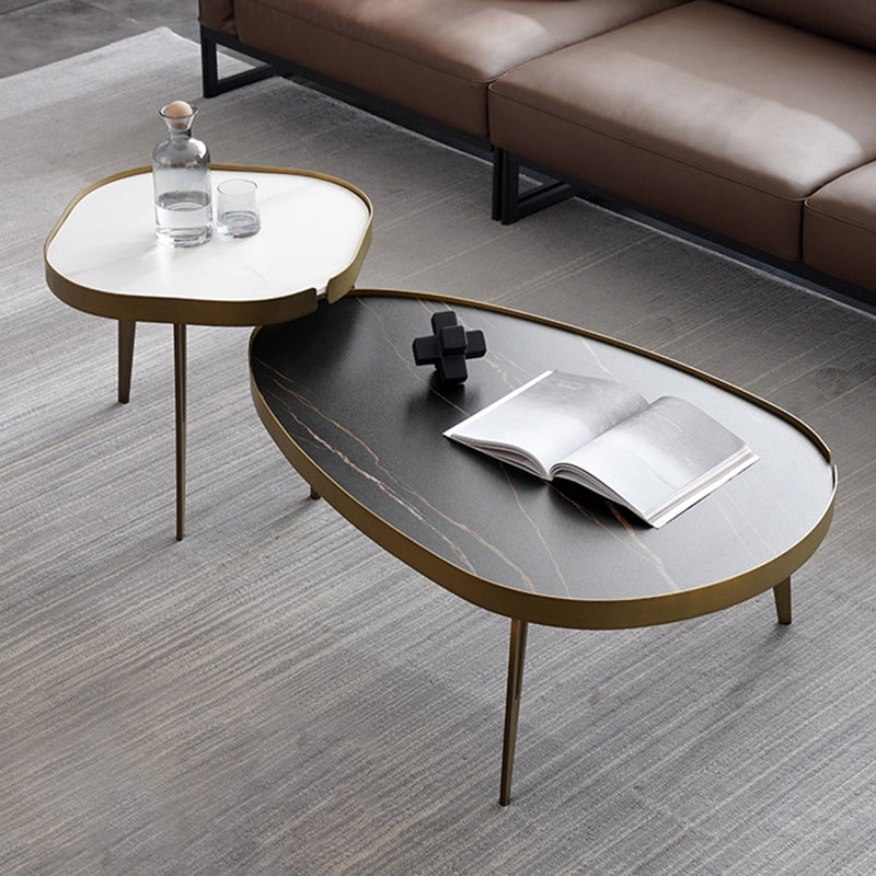 Glam Cocktail Table 3 Legs Faux Stone Oval/Square Coffee Table