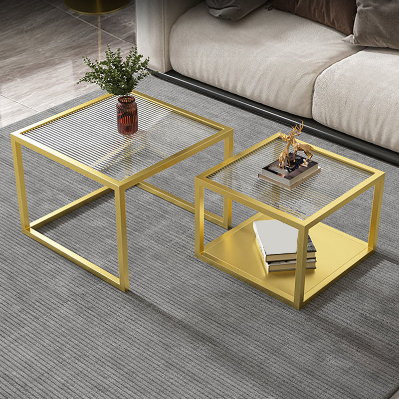Square Nesting Coffee Table Modern Glass Top Frame Cocktail Table
