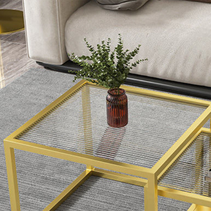 Square Nesting Coffee Table Modern Glass Top Frame Cocktail Table