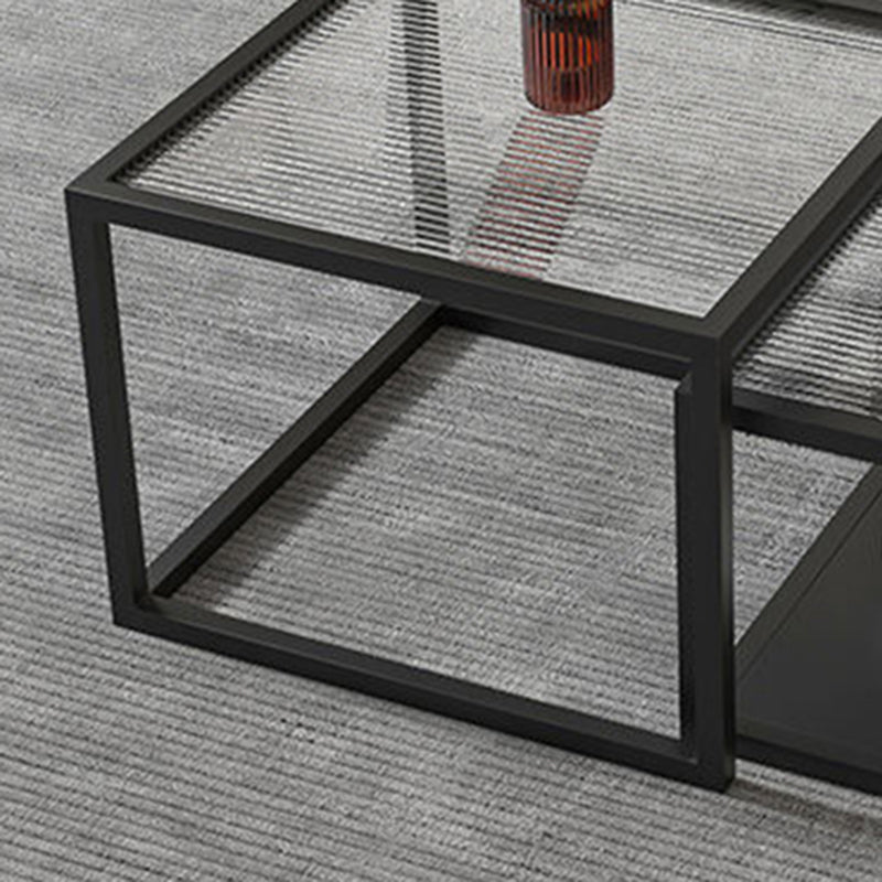 Square Nesting Coffee Table Modern Glass Top Frame Cocktail Table