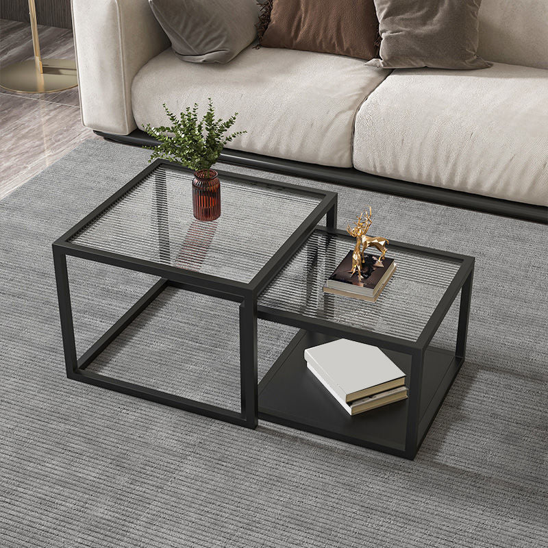 Square Nesting Coffee Table Modern Glass Top Frame Cocktail Table
