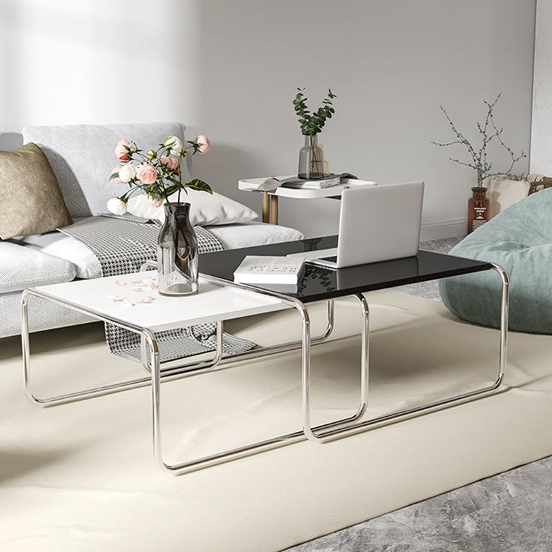 Square Steel Sled Coffee Table Modern 2 Nesting Cocktail Table