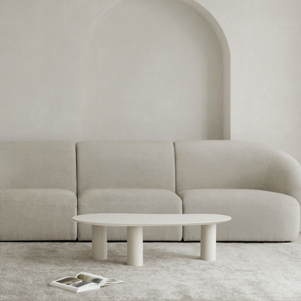 Minimalist Wood 3 Legs Coffee Table 13" H Cloud-Shaped Cocktail Table