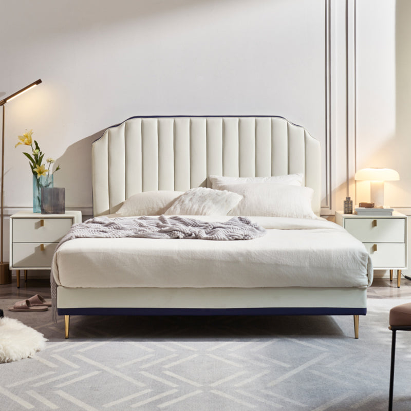 Stepped Glam Standard Bed Beige with Headboard Bed Frame Panel