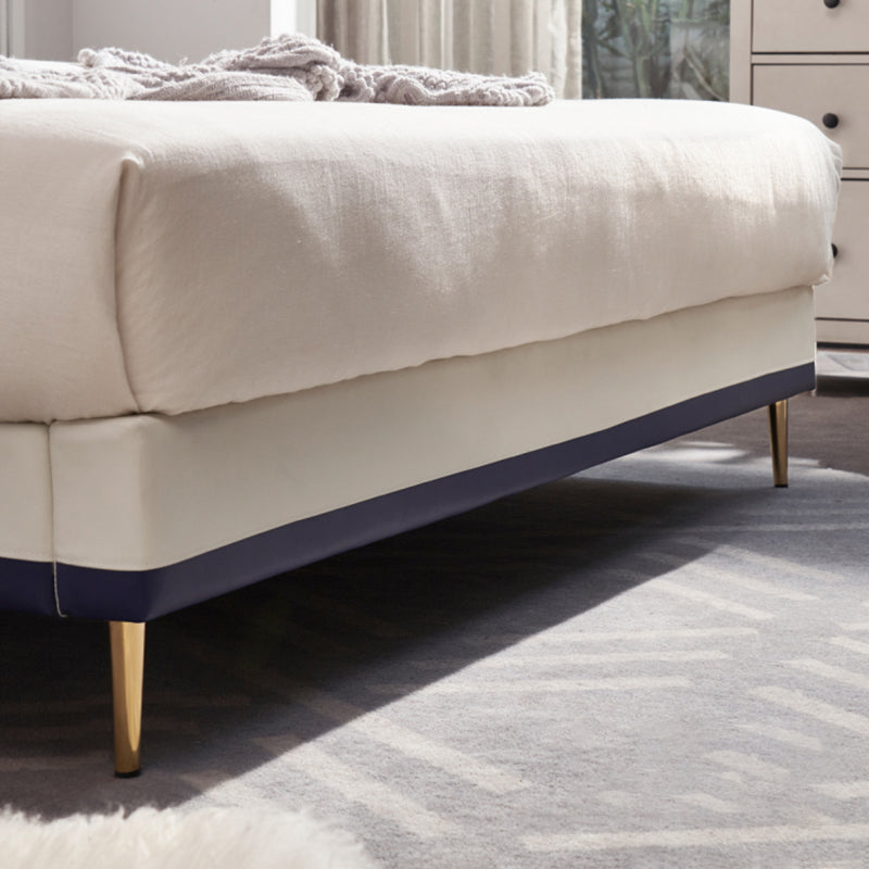 Stepped Glam Standard Bed Beige with Headboard Bed Frame Panel