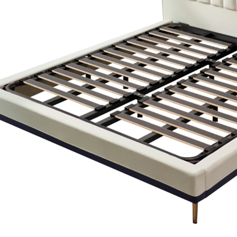 Stepped Glam Standard Bed Beige with Headboard Bed Frame Panel