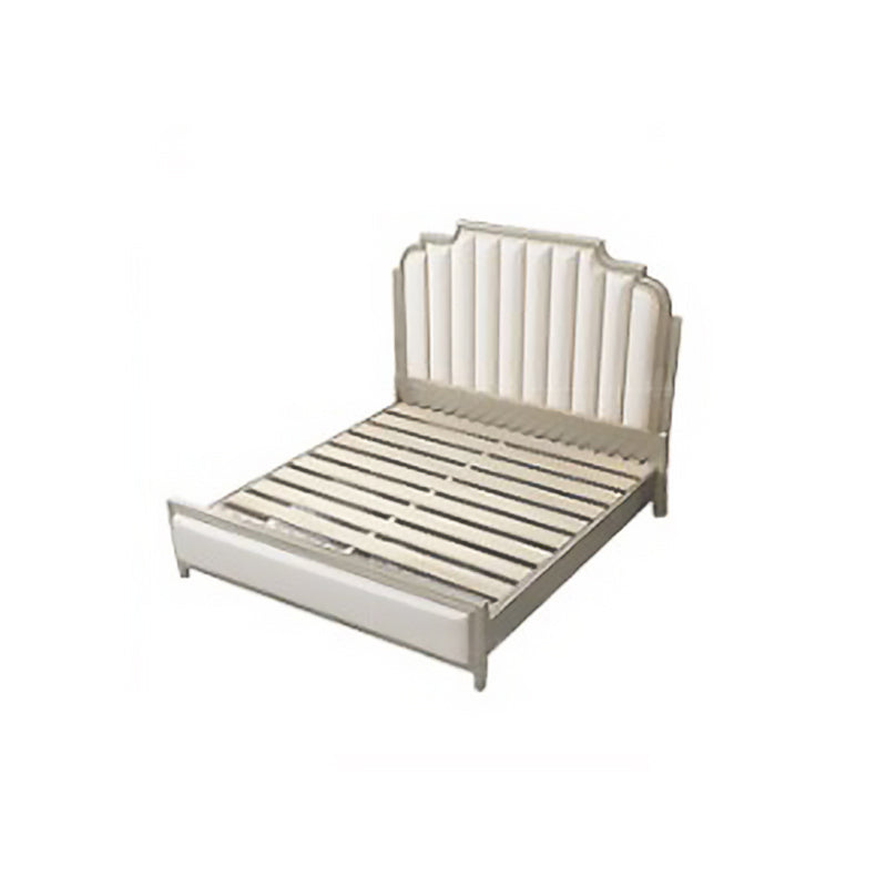 Stepped Glam Bed Frame Beech Standard Bed with Nail Head Trim