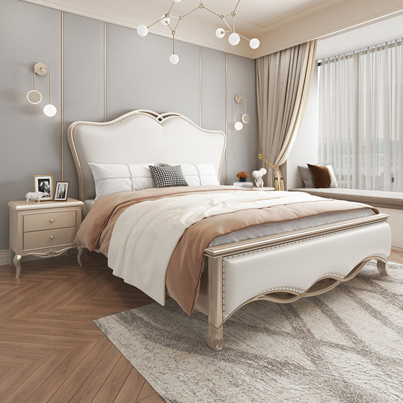 Glam Upholstered Headboard Bed Solid Wood Standard Bed Camelback