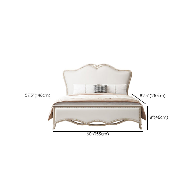 Glam Upholstered Headboard Bed Solid Wood Standard Bed Camelback