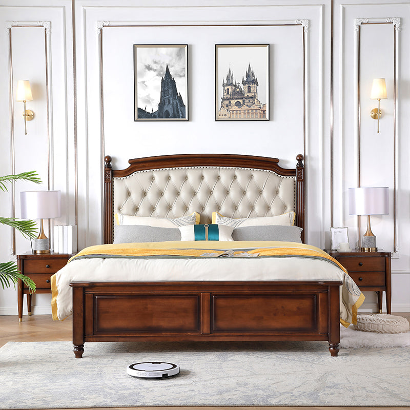 Mid-Century Modern Standard Bed Solid Wood Bed Pine Wood Nail Head