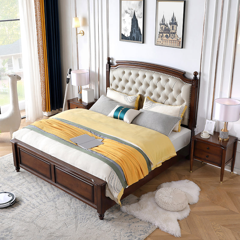 Mid-Century Modern Standard Bed Solid Wood Bed Pine Wood Nail Head