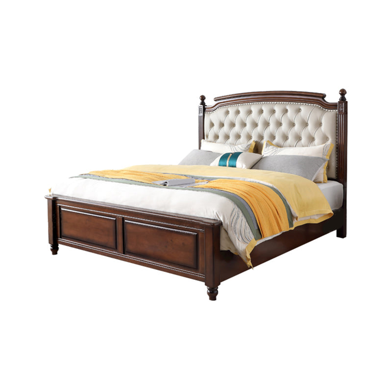 Mid-Century Modern Standard Bed Solid Wood Bed Pine Wood Nail Head