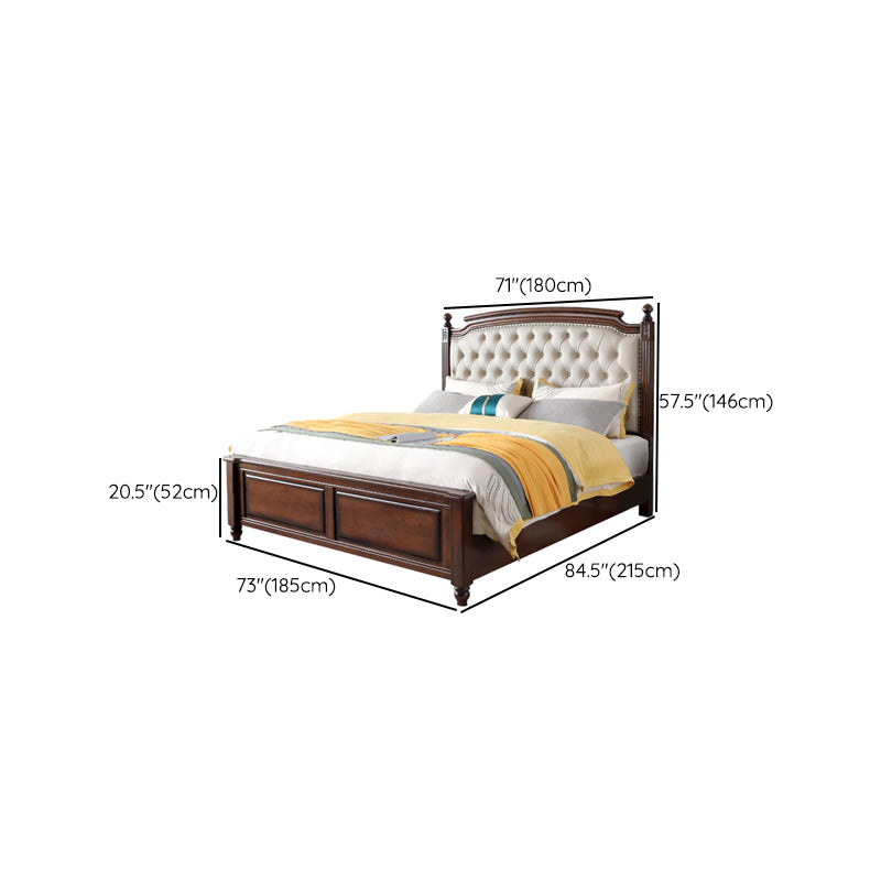Mid-Century Modern Standard Bed Solid Wood Bed Pine Wood Nail Head