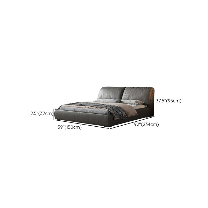 Glam Grey Bed Frame Pine Wood Upholstered Headboard Standard Bed Solid Color