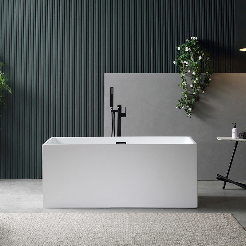 Flat bottom Acrylic Bathtub Soaking White Internal Drain Tub