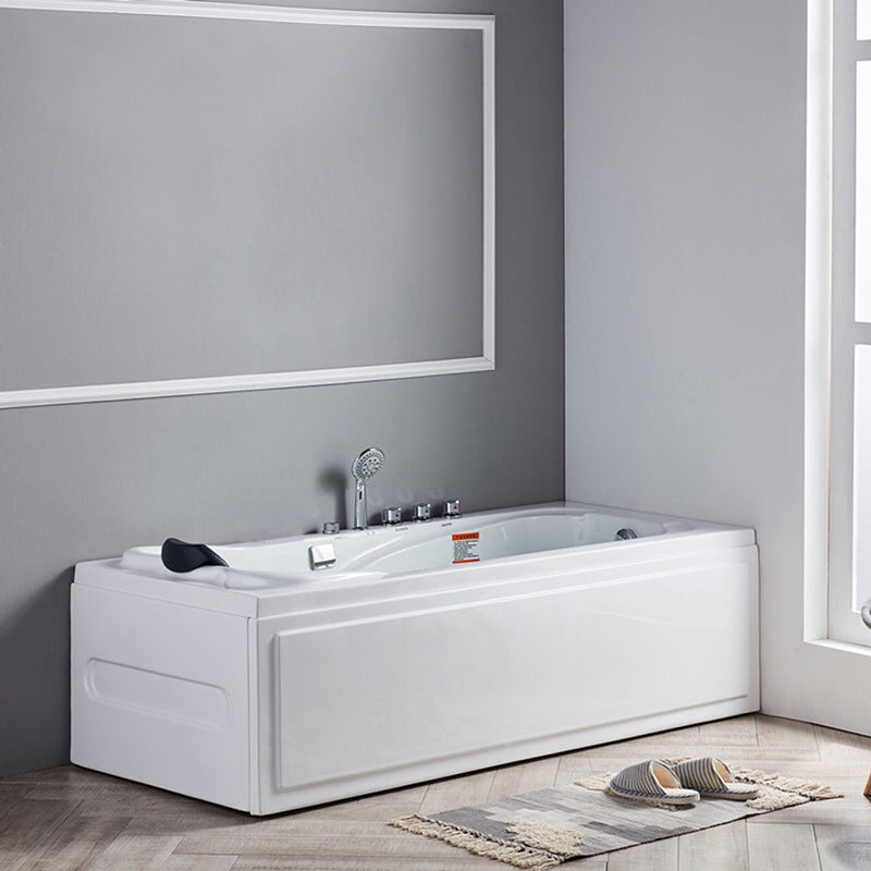 Modern Back to Wall Bathtub Rectangular White Acrylic Soaking Tub