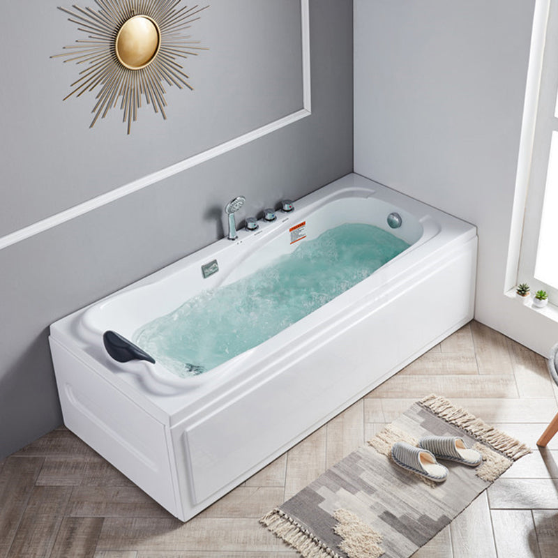 Modern Back to Wall Bathtub Rectangular White Acrylic Soaking Tub